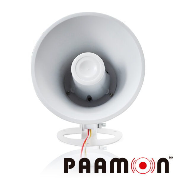 SIRENA 15WATTS PAAMON PAM-SRE15W DOBLE TONO / ALAMBRICA / COLOR BLANCO / MATERIAL ABS/ USO EN INTERIOR Y EXTERIOR/ NIVEL DE SONIDO 100 A 110dB/ COMPATIBLE CON TODOS LOS SITEMAS DE ALARMA