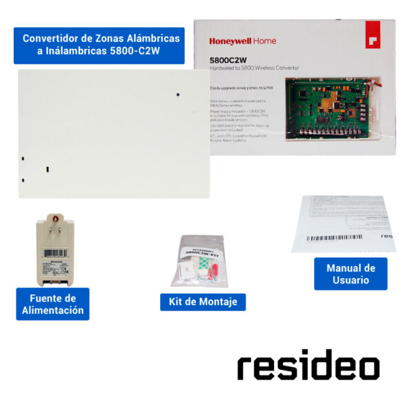 CONVERTIDOR DE ZONAS ALAMBRICAS A INALAMBRICAS RESIDEO 5800C2W SOPORTA 9 ZONAS CABLEADAS CON R.F.L. / NO APTO PARA SENSORES DE FUEGO O CALOR / INTERRUPTOR DE SABOTAJE DE CAJA/ COMPATIBLE CON PANELES DE LA SERIE VISTA.