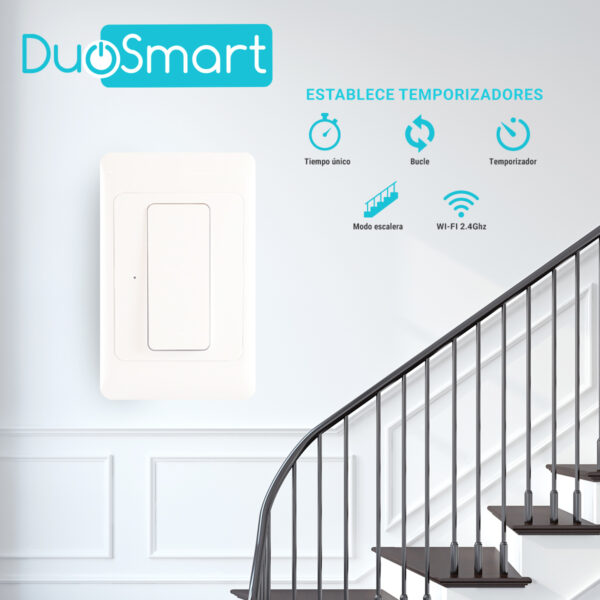 SWITCH APAGADOR DE ESCALERA WIFI 2.4 GHZ DUOSMART A40  COMPATIBLE CON ALEXA Y GOOGLE HOME CON TEMPORIZADORES COMPATIBLE CON ESCENAS DE AUTOMATIZACION EN CONJUNTO CON OTROS DISPOSITIVOS