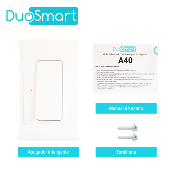 SWITCH APAGADOR DE ESCALERA WIFI 2.4 GHZ DUOSMART A40  COMPATIBLE CON ALEXA Y GOOGLE HOME CON TEMPORIZADORES COMPATIBLE CON ESCENAS DE AUTOMATIZACION EN CONJUNTO CON OTROS DISPOSITIVOS