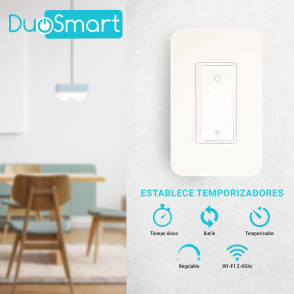 SWITCH APAGADOR CON REGULADOR DE INTENSIDAD WIFI 2 SWITCH APAGADOR CON REGULADOR DE INTENSIDAD WIFI 2.4 GHZ DIMMER DUOSMART A50 COMPATIBLE CON ALEXA Y GOOGLE HOME CON TEMPORIZADORES COMPATIBLE CON ESCENAS DE AUTOMATIZACION EN CONJUNTO CON OTROS DISPOSITIVOS