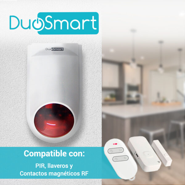 SIRENA INTELIGENTE WIFI 2.4 DUOSMART B20 STANDALONE MONITOREO EN APP DUOSMART  **SOPORTA DISPOSITIVOS RF DUOSMART SERIE C**  20 CONTROLES 60 DISPOSITIVOS EN MODO 24HRS AUDIBLE INTERIORES O PERIMETRALES