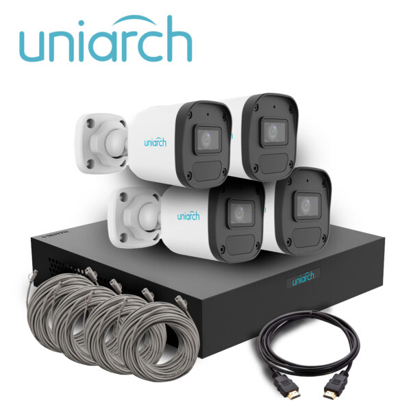 KIT MINI FIXED BULLET UNIARCH IPKIT-104S-4BC / 4CAMARAS-MINI- BULLET-2MP / IPC-B132-AF28-E / ULTRA265 / FULL-HD / LENTE 2.8 MM / DWDR / 30MIR MICROFONO INTEGRADO / HUMAN BODY DETECTION 2 KIT MINI FIXED BULLET UNIARCH IPKIT-104S-4BC / 4CAMARAS-MINI- BULLET-2MP / IPC-B132-AF28-E / ULTRA265 / FULL-HD / LENTE 2.8 MM / DWDR / 30MIR MICROFONO INTEGRADO / HUMAN BODY DETECTION 2.0 / DETECCION DE AUDIO / POEAF / IP67 / 1-NVR-104S3-P4-E / HASTA-6MP / SOPORTA-HASTA-6TB / 2USB / HDMI/VGA-SIMULTANEOS / 4-PUERTOS-POE / 4-CABLES-UTP-18M / 1-CABLE-HDMI-2M / ONVIF / NDAA