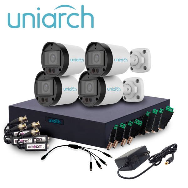 KIT 4X4 HD UNIARCH KIT 4X4 HD 2MP MIC INCLUIDO / 4CAMARAS-BULLET-UAC-B122-AF28LM-H / 2MP / XVR-104F-4CH-ANALOGICOS-2CH-IP / 4TRANSCEPTORES-ENS-VT100 / 4CONECTORES-DE- CORRIENTE-ENS-FC01-HEMBRA / 4CONECTOR DE CORRIENTE ENS-MC01-MACHO / 1FUENTE DE PODER-PS-1215 / 1DISTRIBUIDOR-ENERGIA-4SALIDAS
