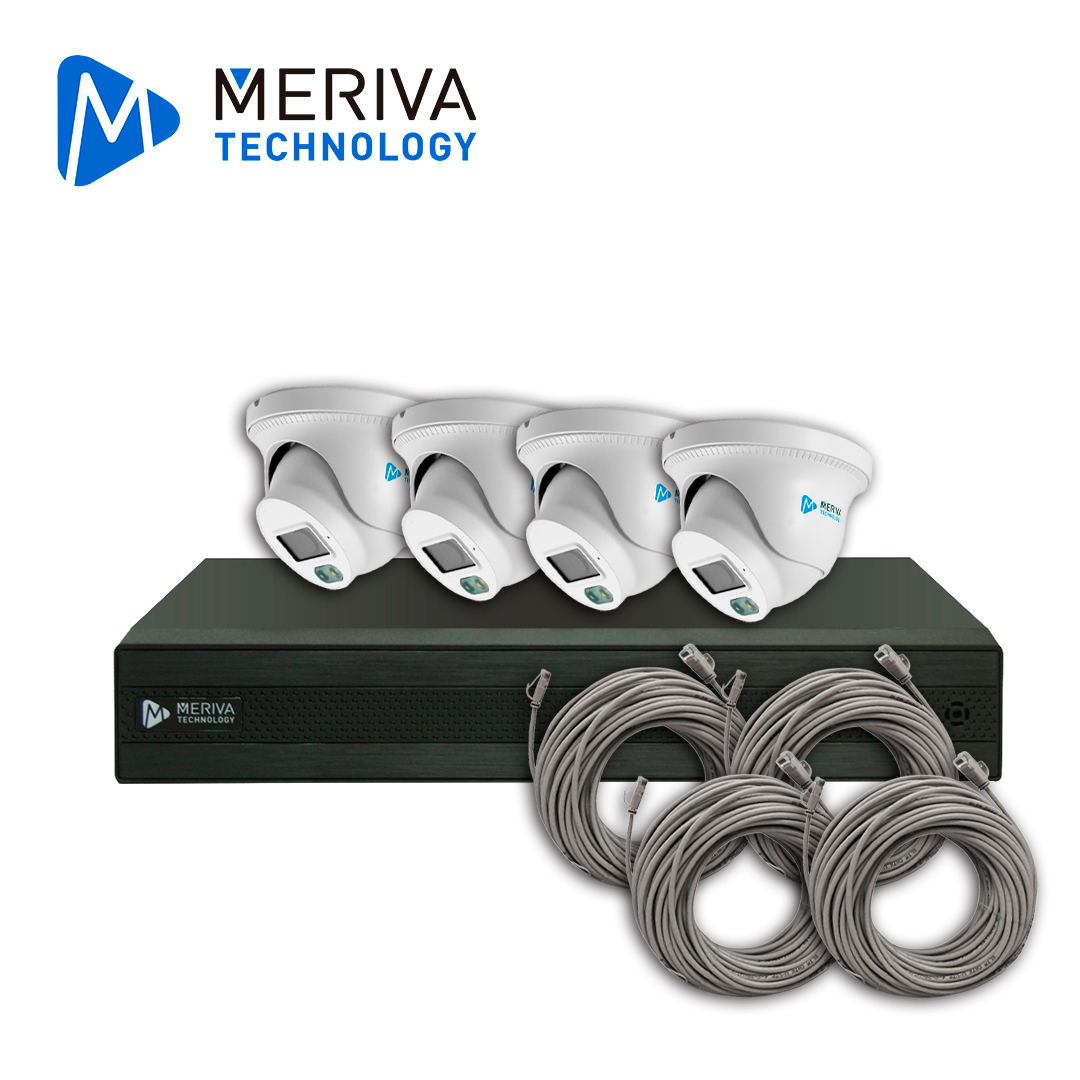KIT DE VIDEOVIGILANCIA IP MERIVA TECHNOLOGY MKIP2MP-4T-8P 4 CÁMARAS TURRET IP MTD-203D DE 2MP LUZ DUAL CON MICROFONO INTEGRADO MIA 2.0 VIDEO ESTRUCTURADO - NVR MNVR-1788-8P CON POE INTEGRADO 8 CANALES / MIA 2.0 / LPR / ALMACENAMIENTO HASTA 10TB - 8 POE