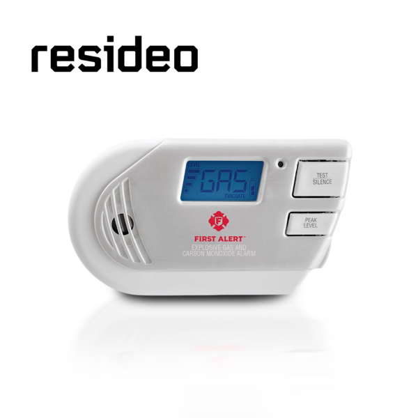 DETECTOR DE GAS EXPLOSIVO RESIDEO BRK 1039760 / BLANCO / DETECCION DE GAS METANO GAS PROPANO Y MONOXIDO DE CARBONO / BATERIA REEMPLAZABLE / PANTALLA DIGITAL / 120 VCA / SIRENA INTEGRADA DE 85 DB